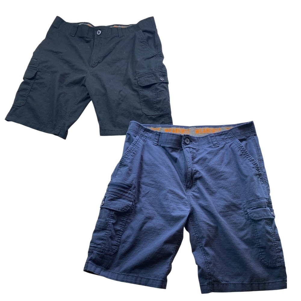 Bundle of 2 Wearfirst Mens Cargo Shorts Sz 40 Black Blue Cotton Stretch #169K